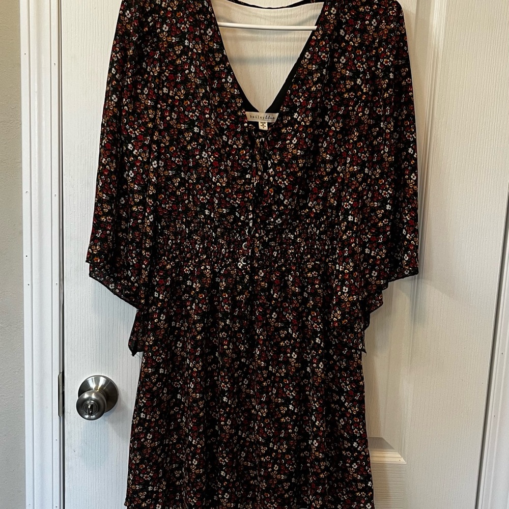 Bailey Blue Floral Mini Dress Smocked Waist Boho Cottagecore Medium